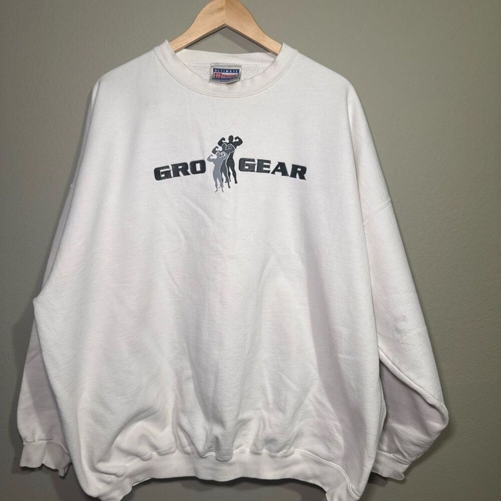 Vintage 90s Hanes GRO GEAR Sweatshirt White Graphic Crewneck XL
